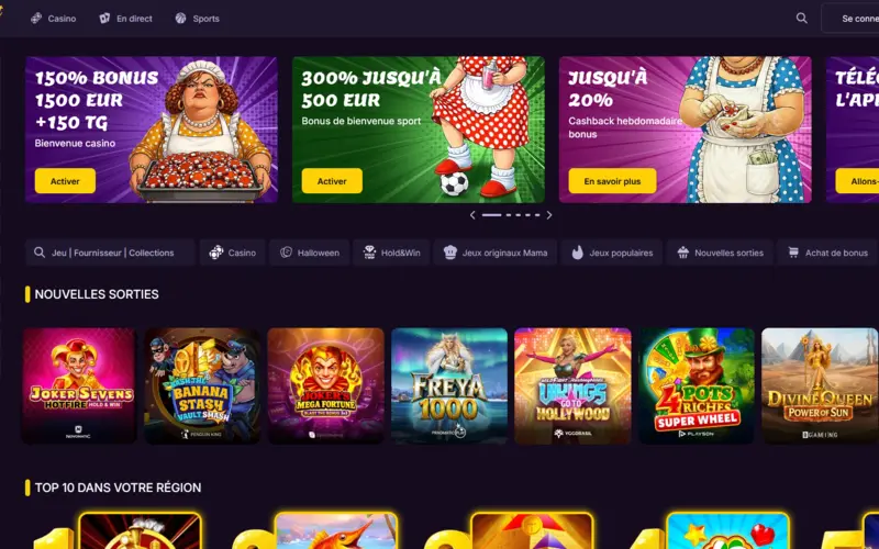 Aperçu de la page d'accueil de Mama Bet